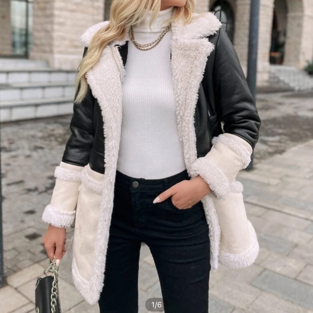 Teddy Lined Two Tone PU Leather Jacket